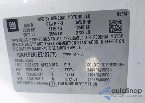 2014 Chevrolet Equinox 1Lt z USA, uszkodzony, nr VIN 1GNFLFEK7EZ137770